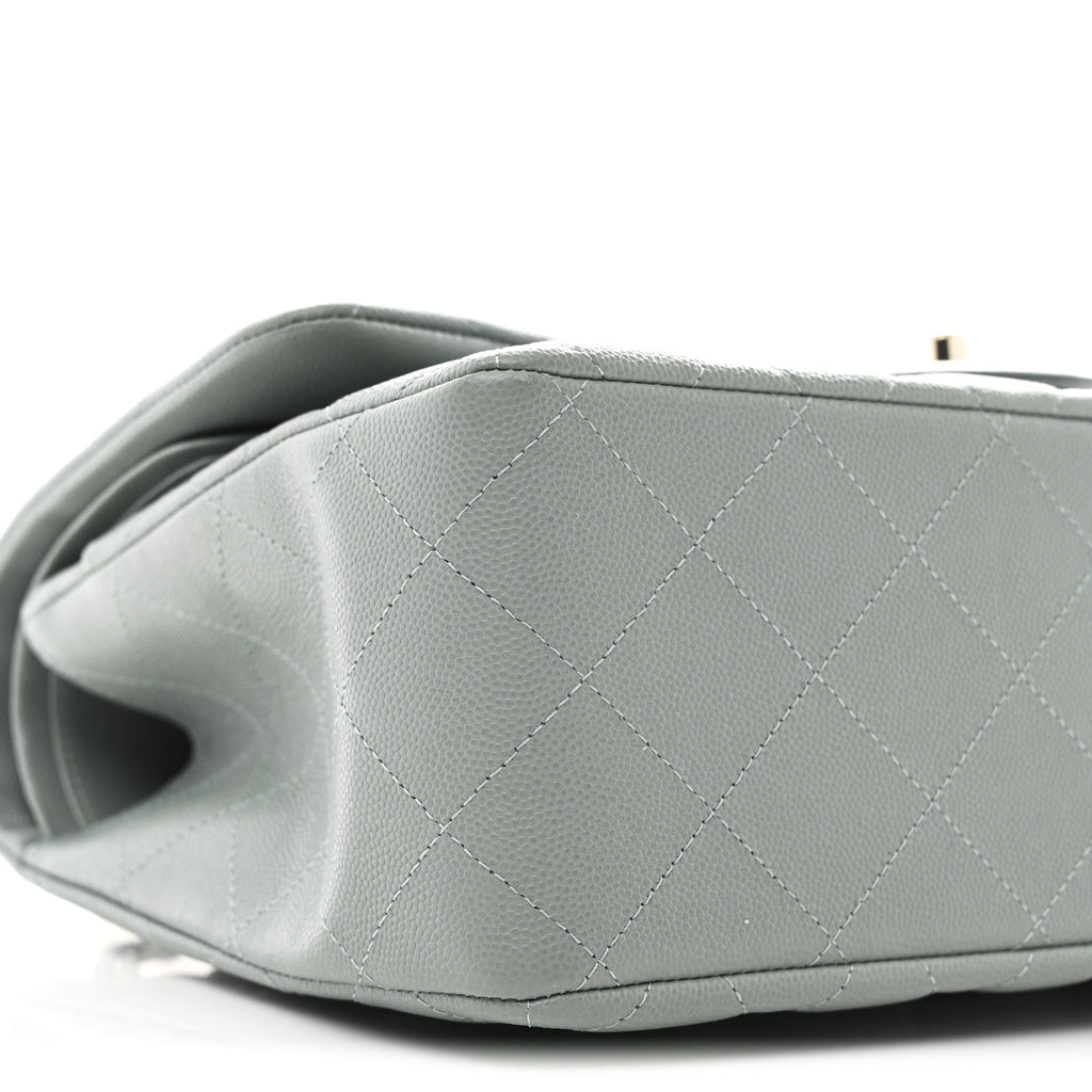 Caviar Quilted Jumbo Double Flap Light Blue