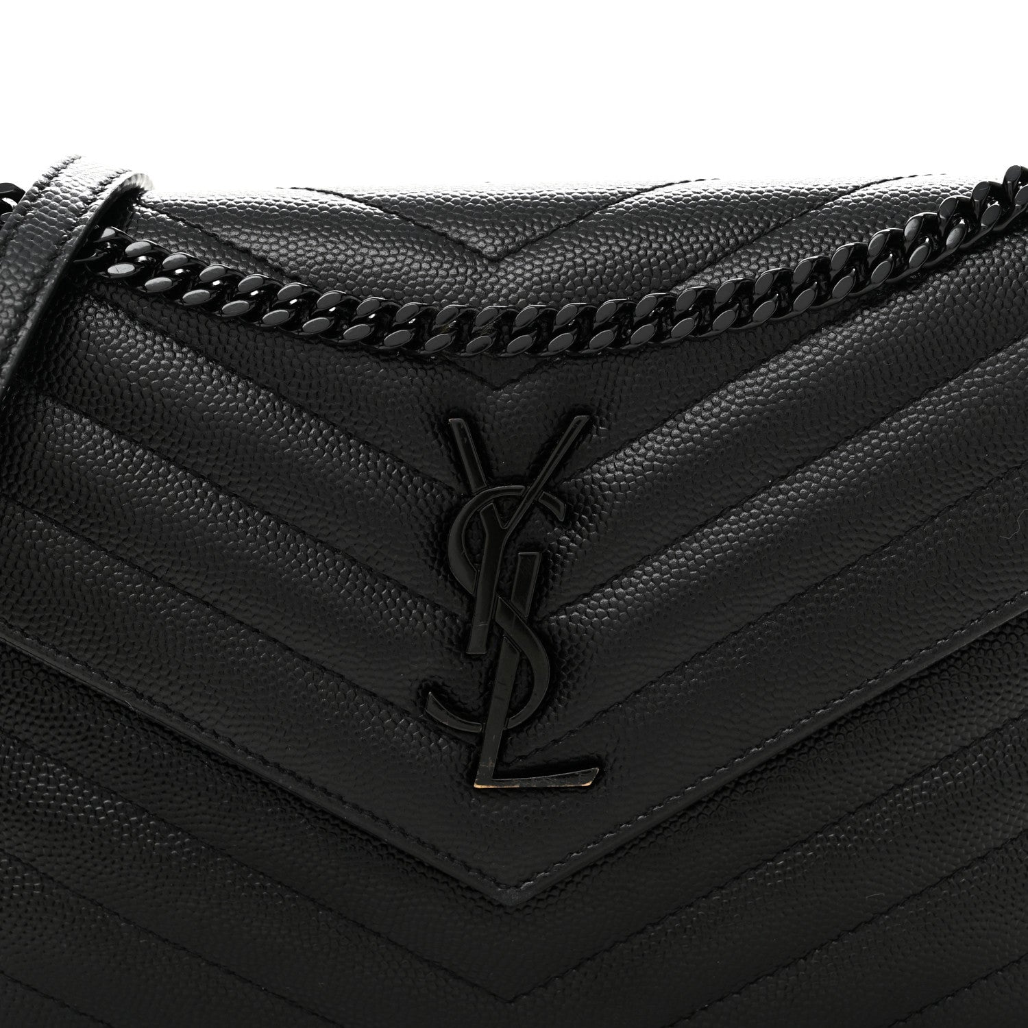 Grain De Poudre Matelasse Chevron Monogram Monochrome Envelope Chain Wallet Black