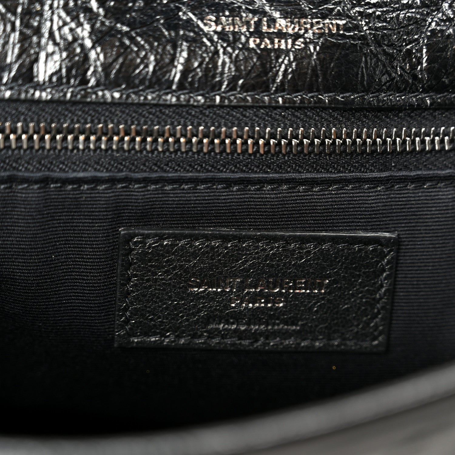 Crinkled Calfskin Matelasse Monogram Medium Niki Chain Satchel Black