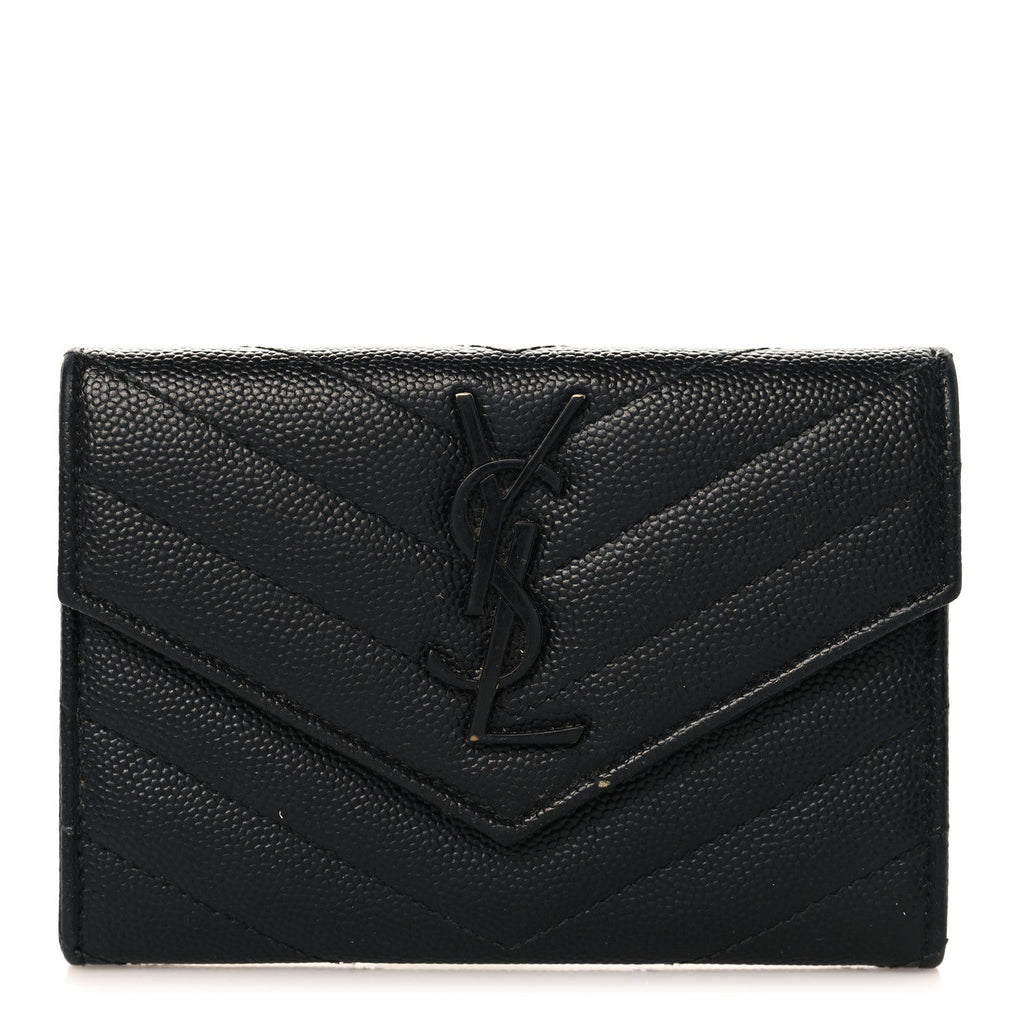 Grain De Poudre Matelasse Chevron Small Monochrome Monogram Envelope Wallet Black