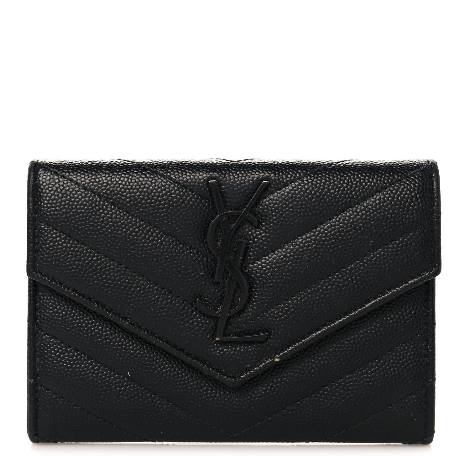 Grain De Poudre Matelasse Chevron Small Monochrome Monogram Envelope Wallet Black