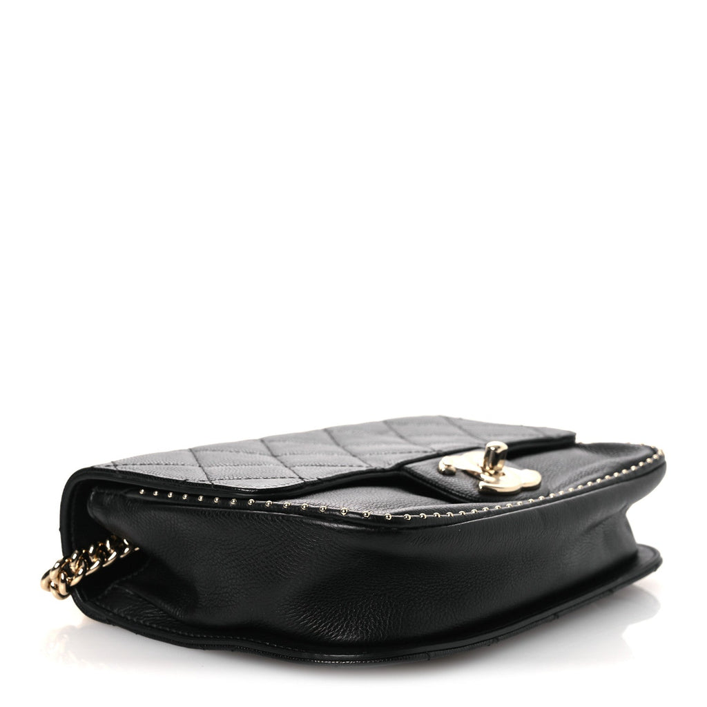 Caviar Quilted Small Studded Flap Black