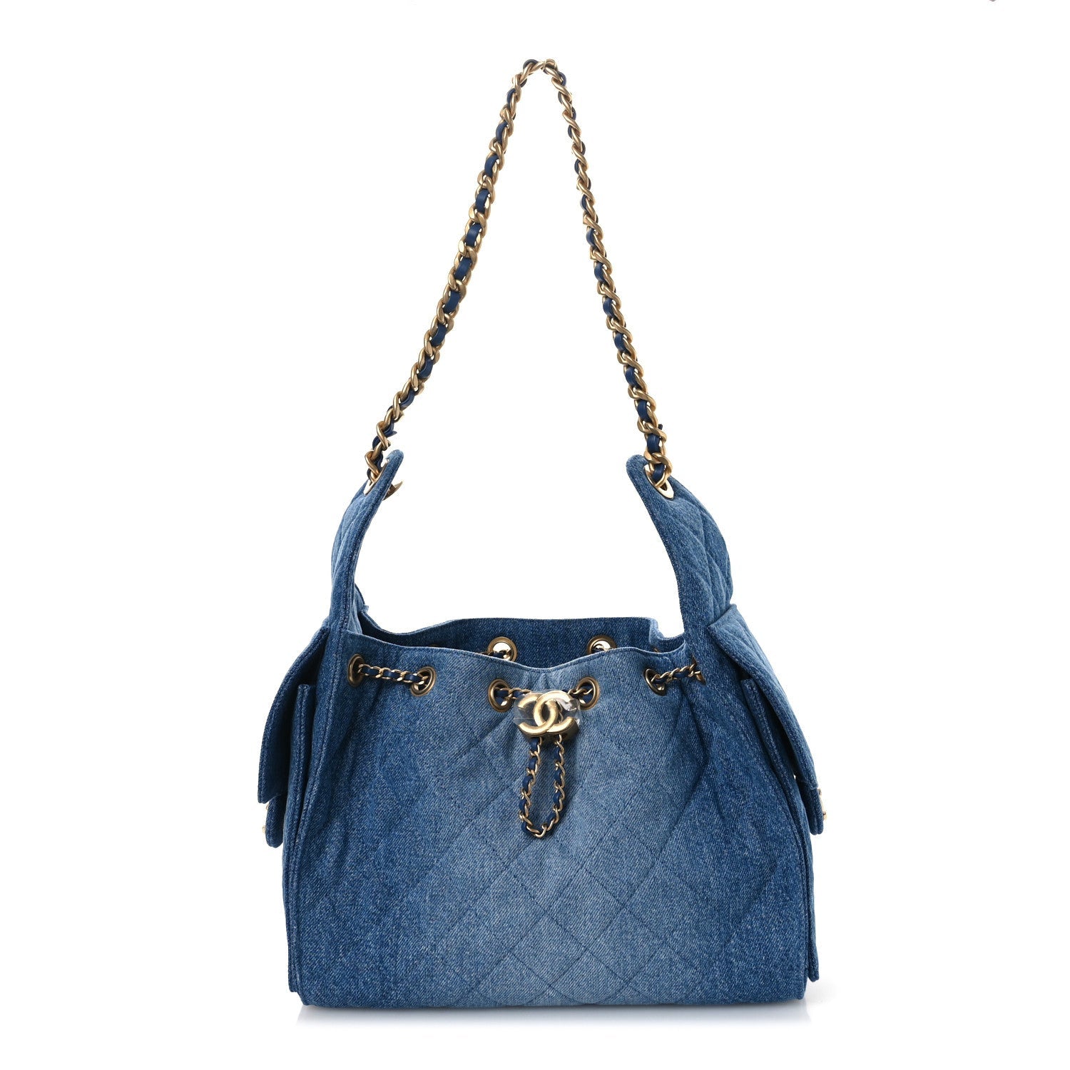 Washed Denim Quilted Small Chanel 25 Handbag Blue