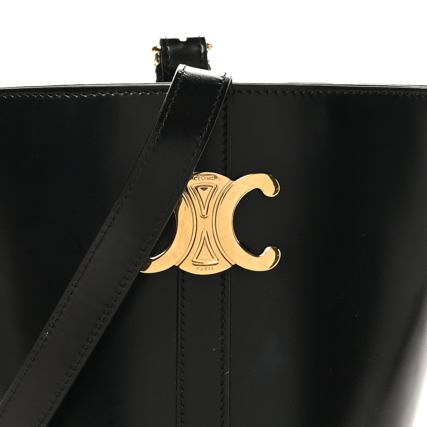 Shiny Calfskin Triomphe Bucket Bag Black