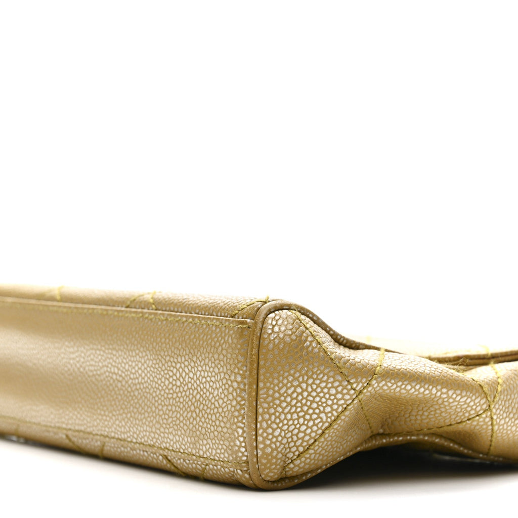 Metallic Caviar Quilted Medium Single Flap Beige