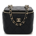 Caviar Quilted Mini Vanity Case With Chain Black