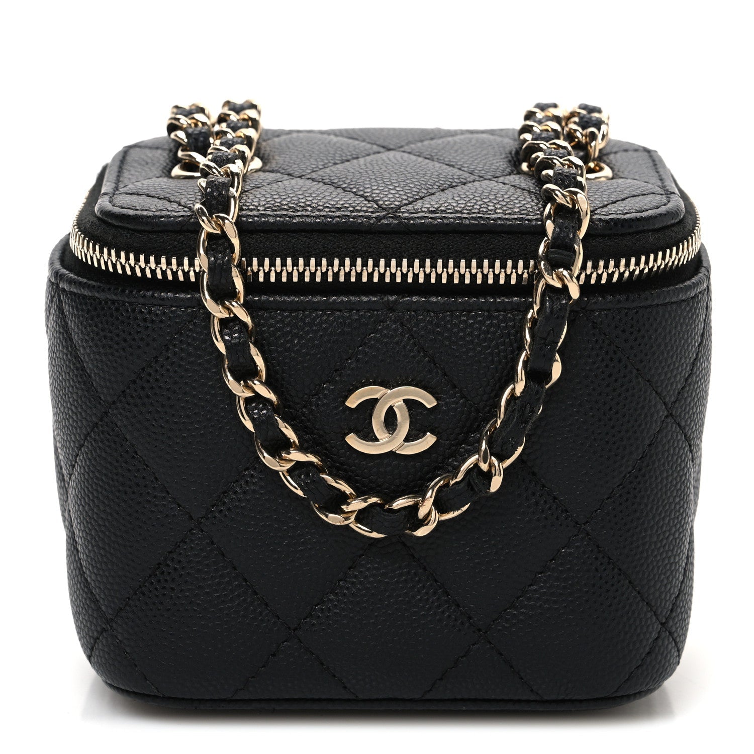 Caviar Quilted Mini Vanity Case With Chain Black