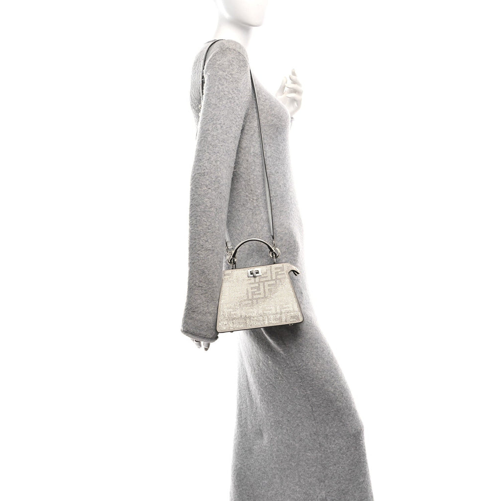 Crystal Vitello Laminato FF Petite Peekaboo I SEE U Satchel Crystal Argento