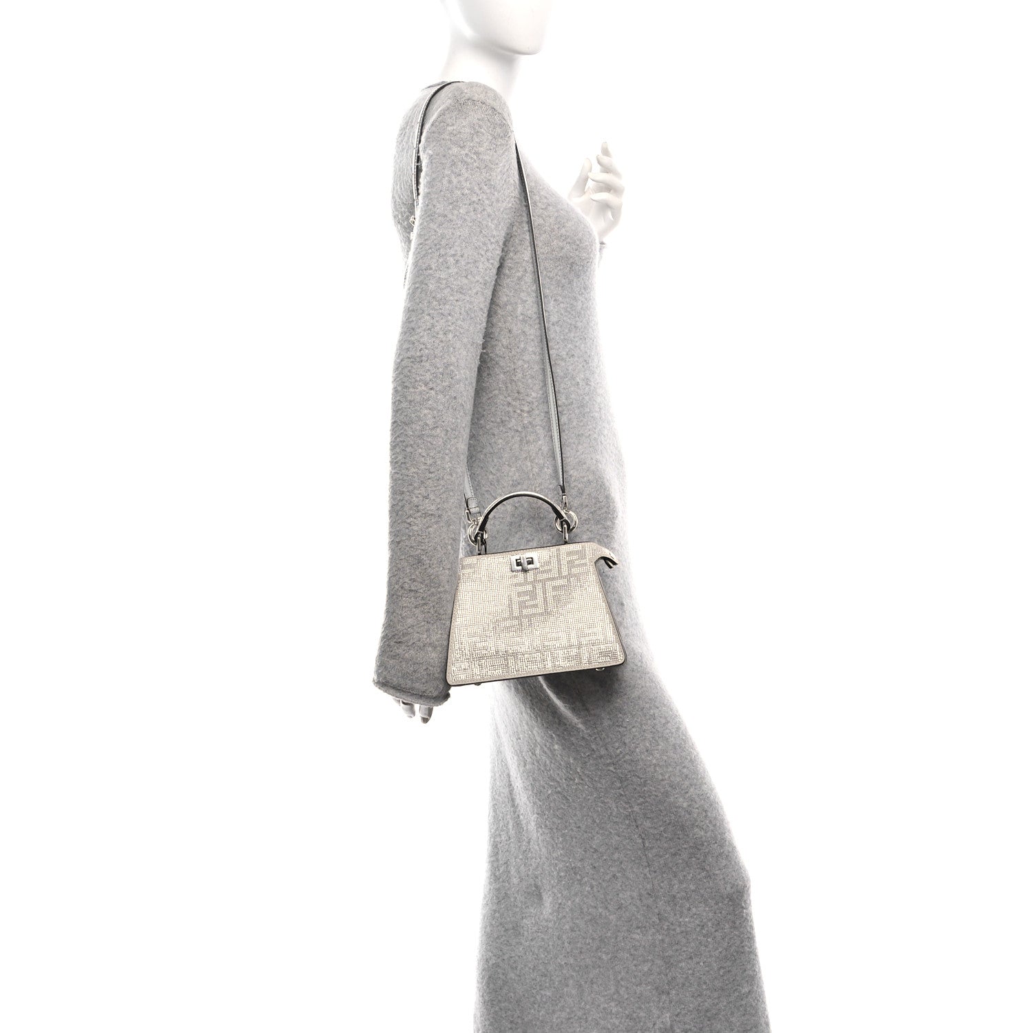 Crystal Vitello Laminato FF Petite Peekaboo I SEE U Satchel Crystal Argento