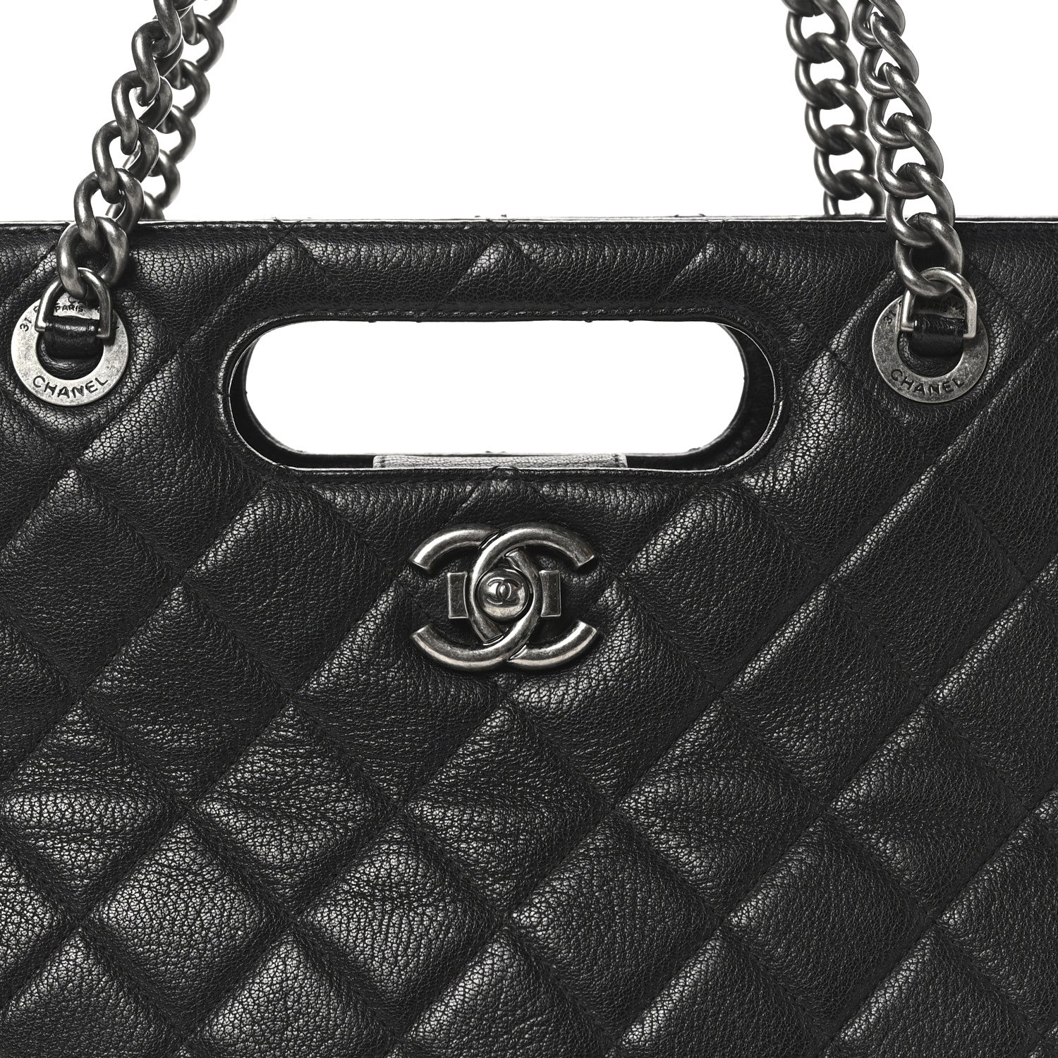 Goatskin Quilted Small Perfect Edge Shopping Tote Black