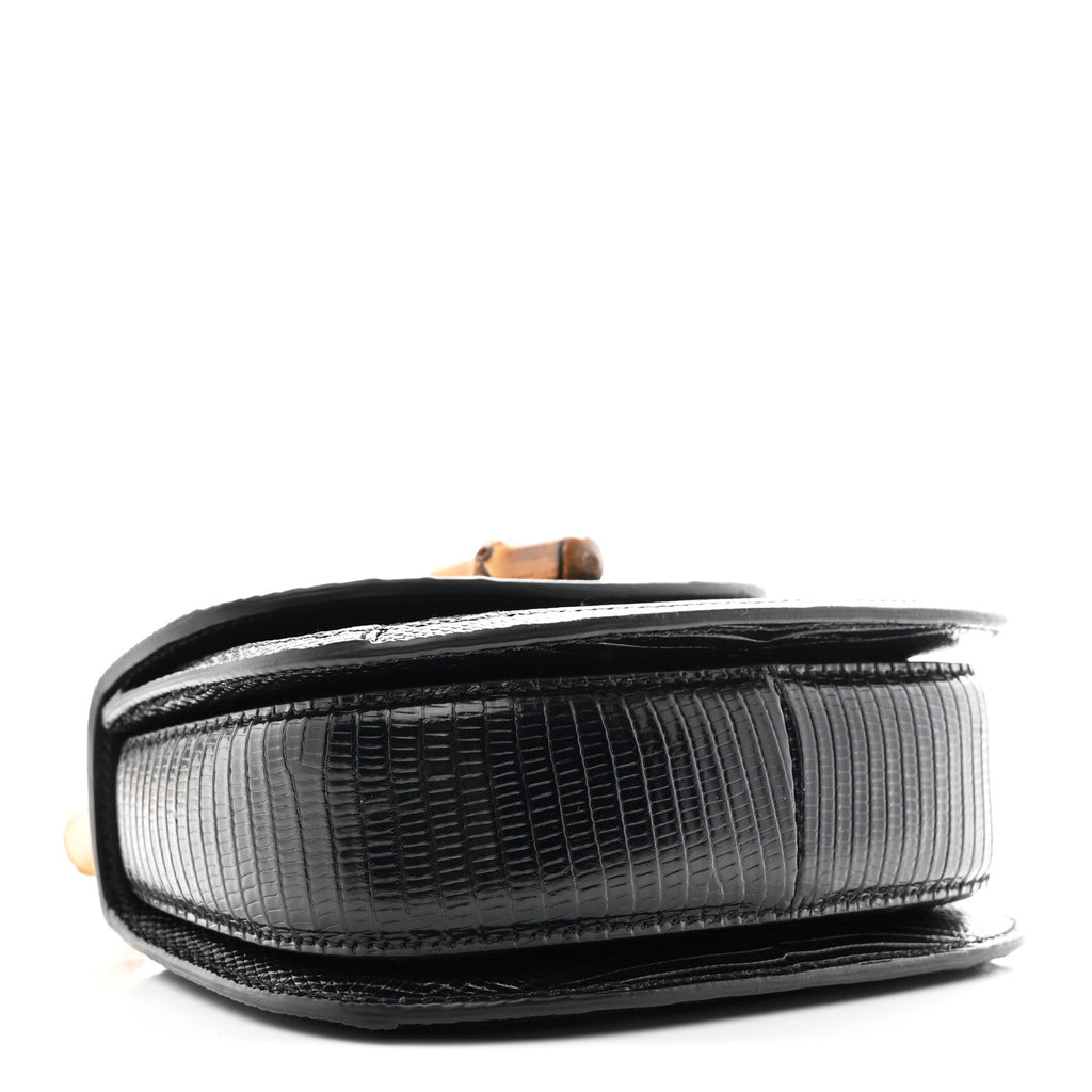 Sequin Lizard Embossed GG Mini Bamboo 1947 Top Handle Chain Bag Black White