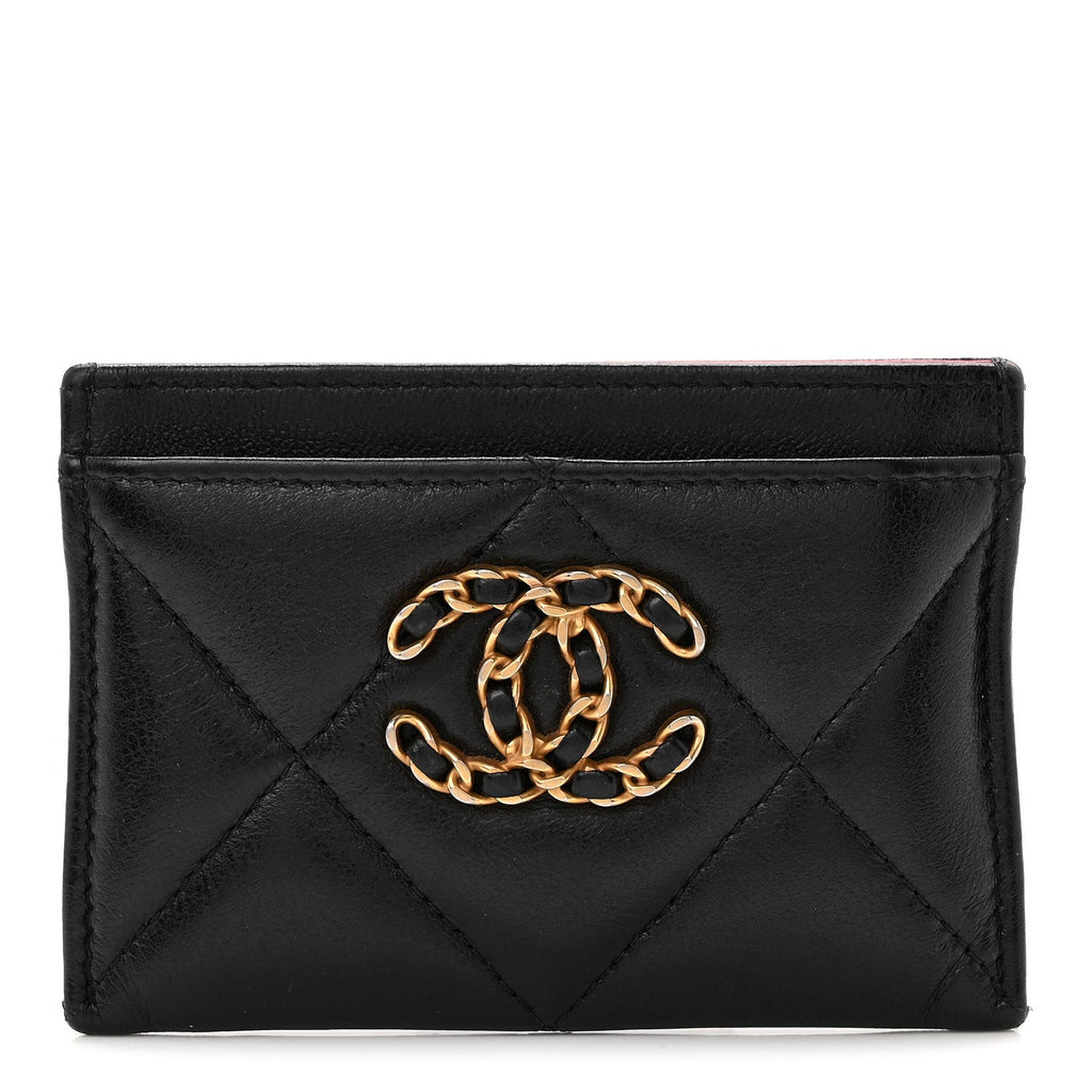 Lambskin Quilted Chanel 19  Holder Black