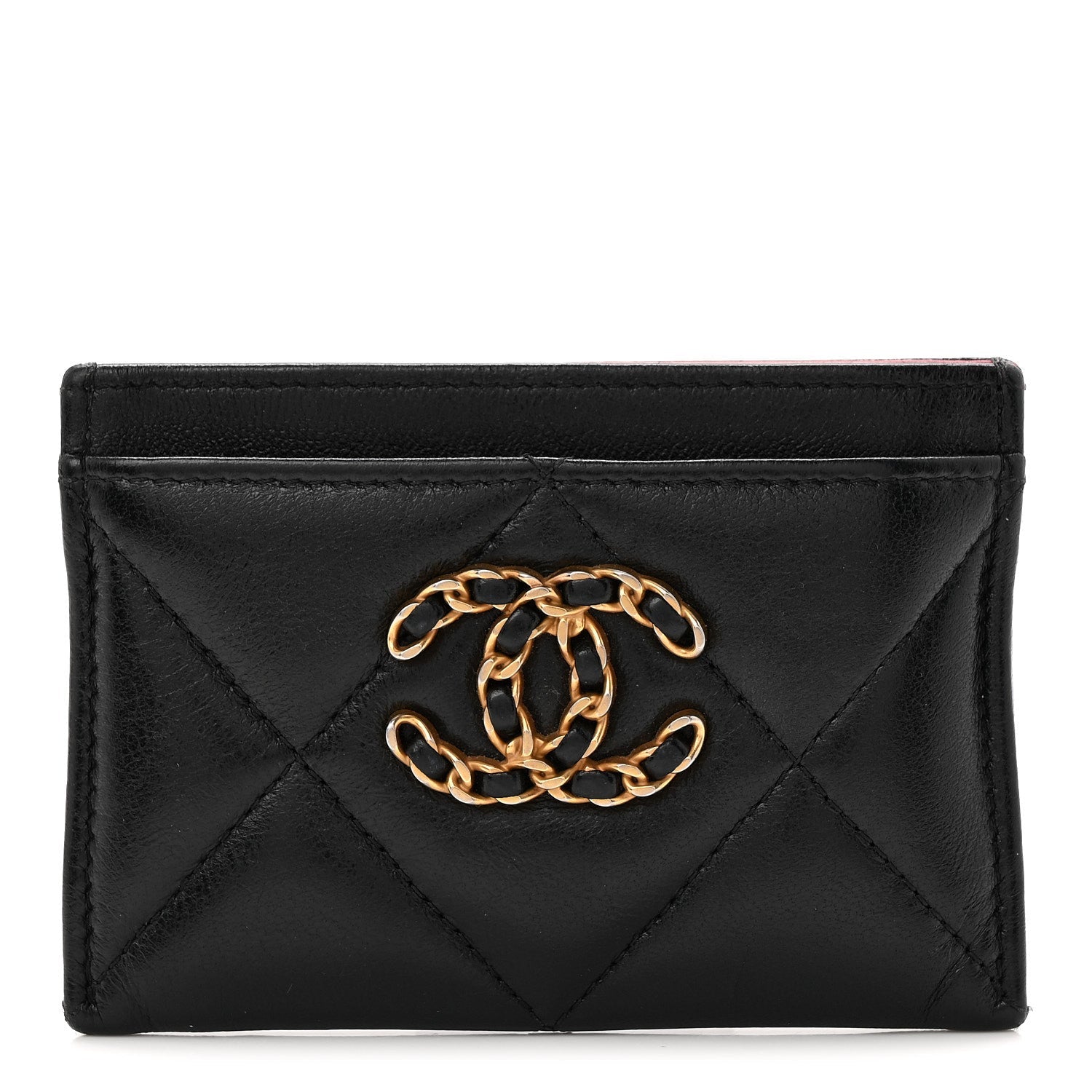 Lambskin Quilted Chanel 19  Holder Black