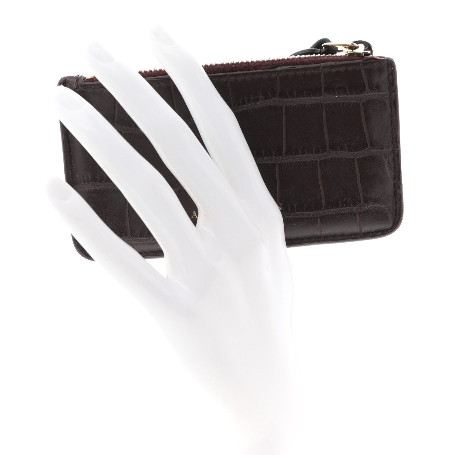 Calfskin Crocodile Embossed  Holder Wallet Burgundy