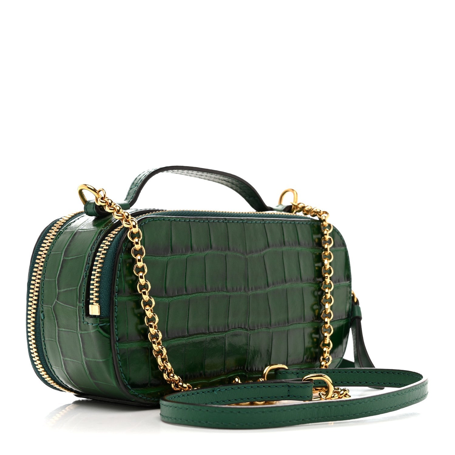 Calfskin Crocodile Embossed Mini C Vanity Bag Woodsy Green