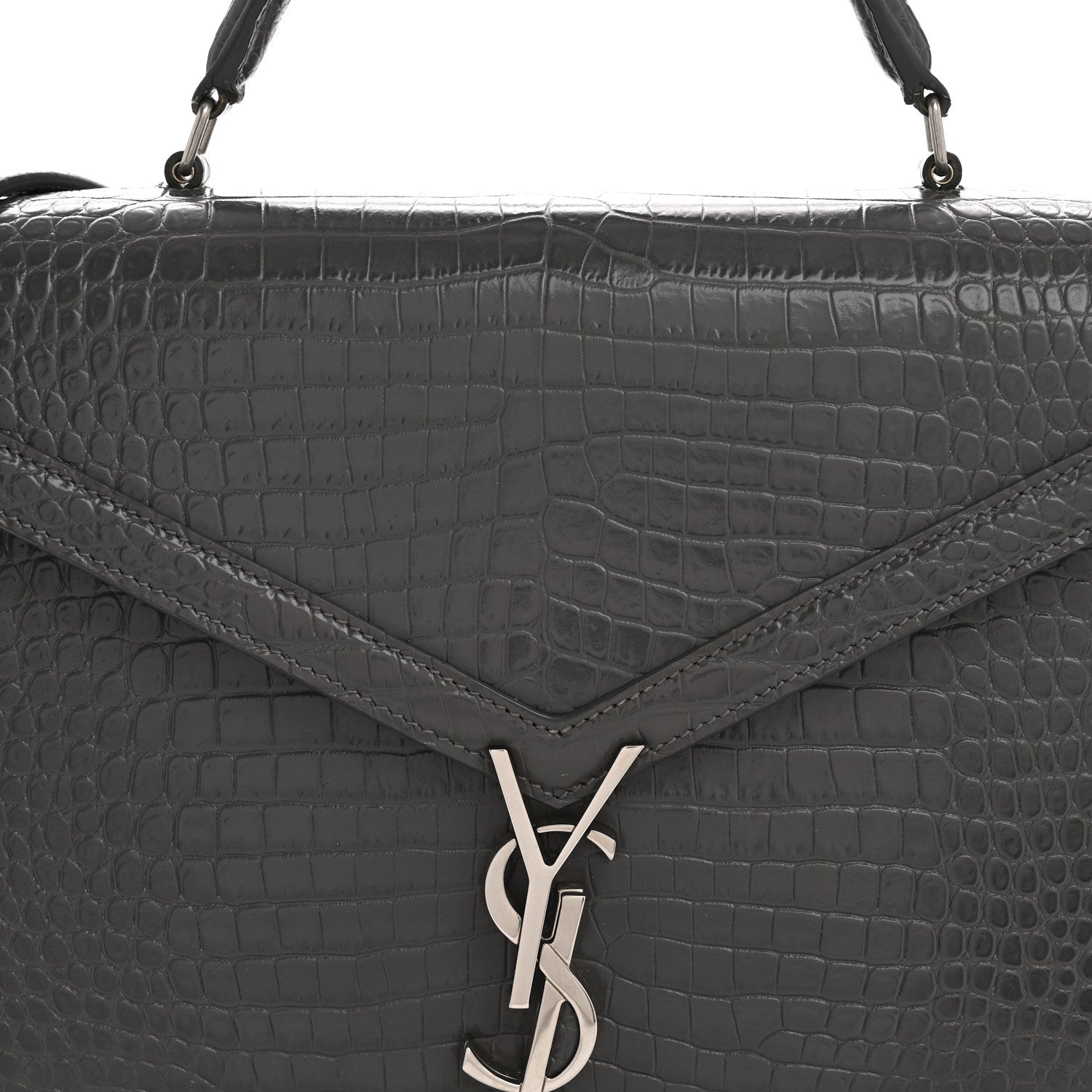 Calfskin Crocodile Embossed Medium Classic Monogram Cassandra Top Handle Fog