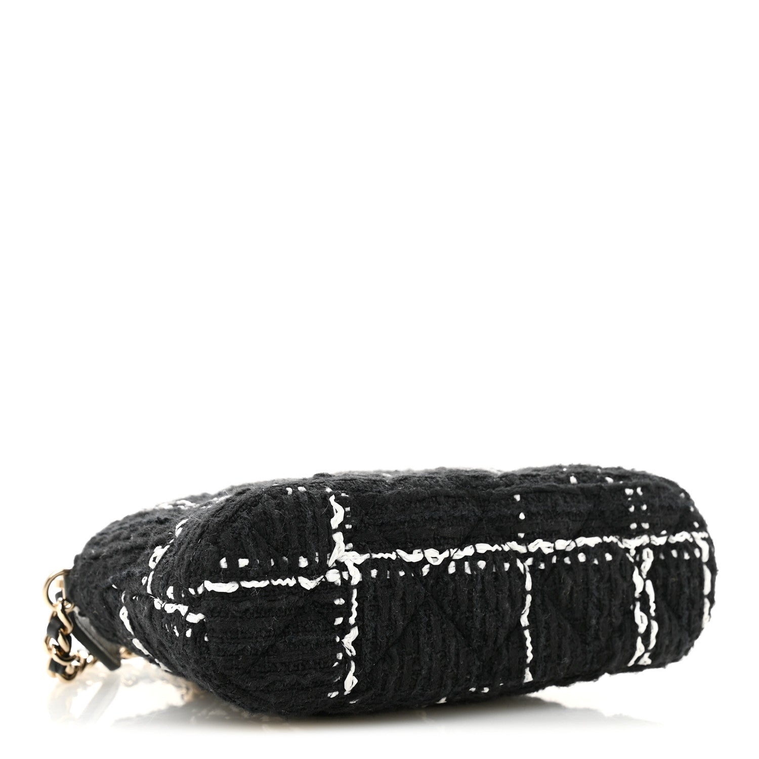 Tweed Quilted Mini Clutch With Chain  Black White