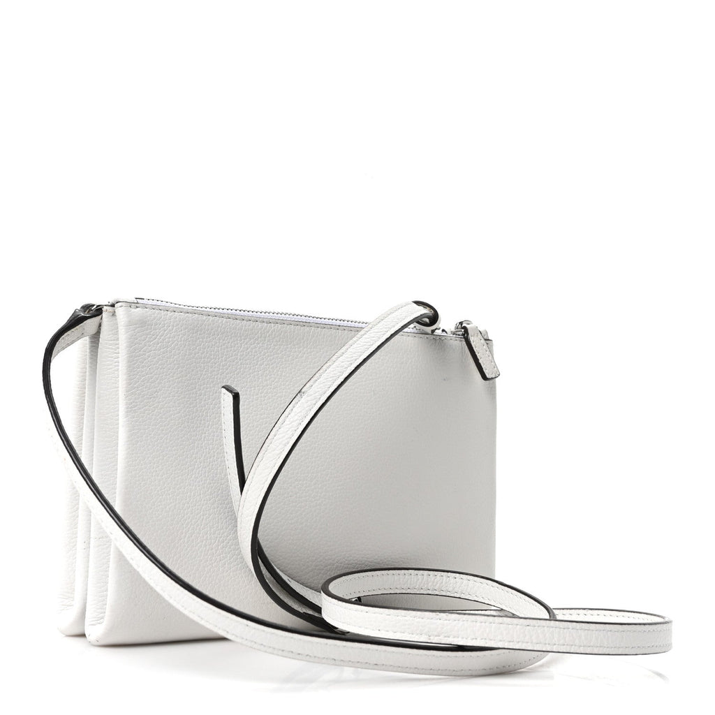 Grained Calfskin Milla Double Crossbody Bag White