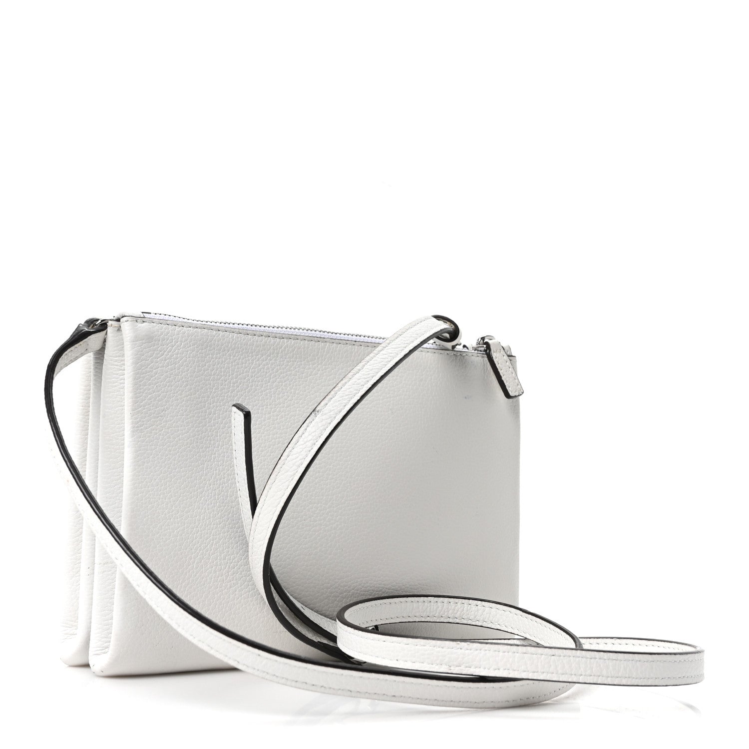 Grained Calfskin Milla Double Crossbody Bag White