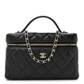 Caviar Quilted Top Handle Slim Vanity With Chain Black