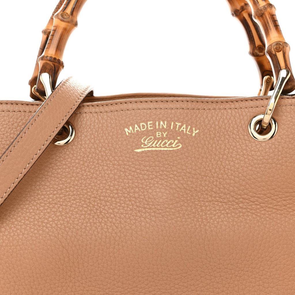Pebbled Calfskin Medium Bamboo Shopper Tote Camelia