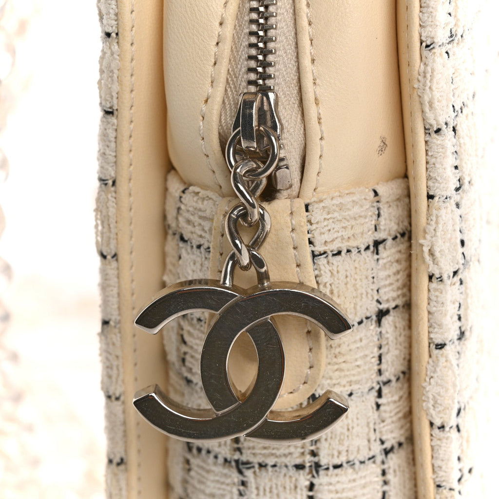 Tweed Resin Small Zipped Shopping Bag White Black