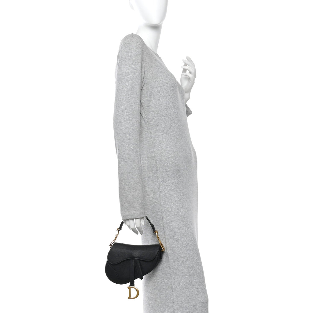 Grained Calfskin Mini Saddle Bag Black