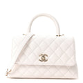 Caviar Quilted Mini Coco Handle Flap White