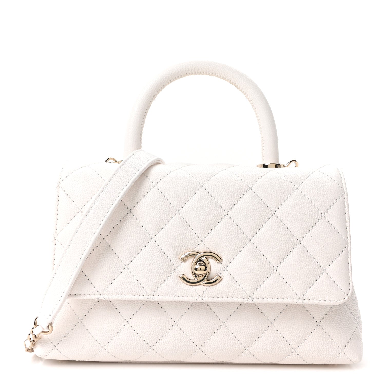 Caviar Quilted Mini Coco Handle Flap White