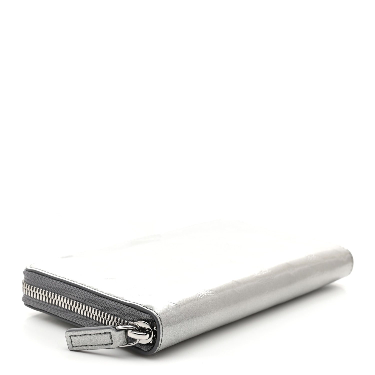 Metallic Monogram Patent Large Zip Around Wallet Silver