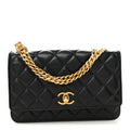 Lambskin Quilted Pillow Crush Wallet On Chain WOC Black
