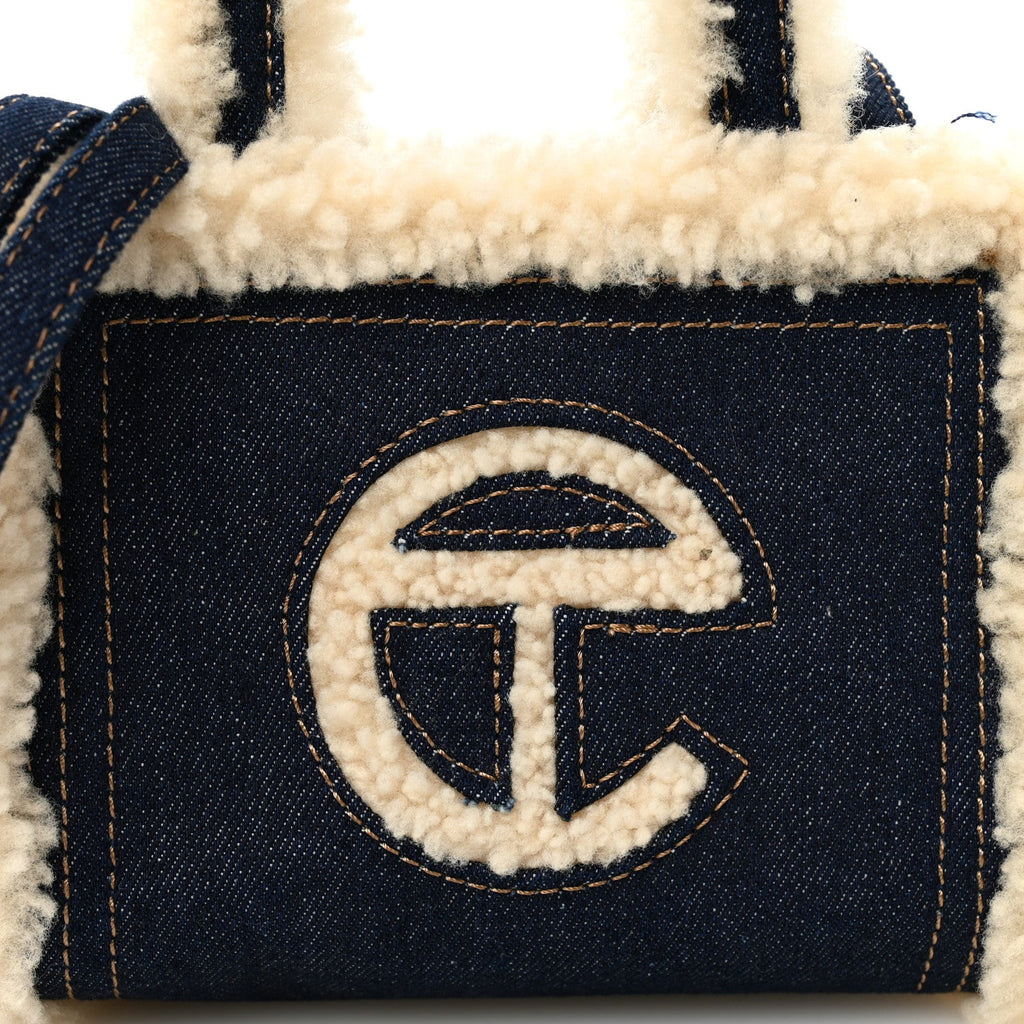 X UGG Denim Shearling Small Shopping Bag Raw Denim