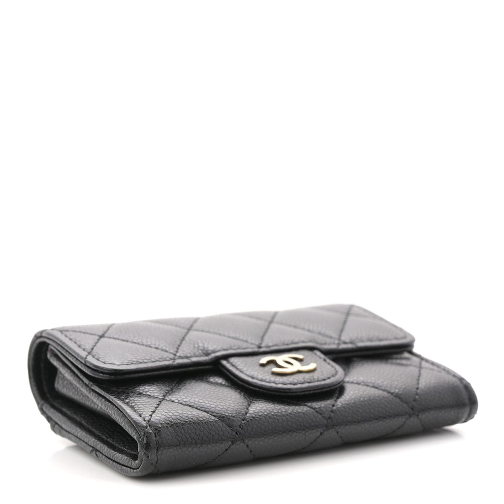Caviar Quilted Flap  Holder Wallet Black