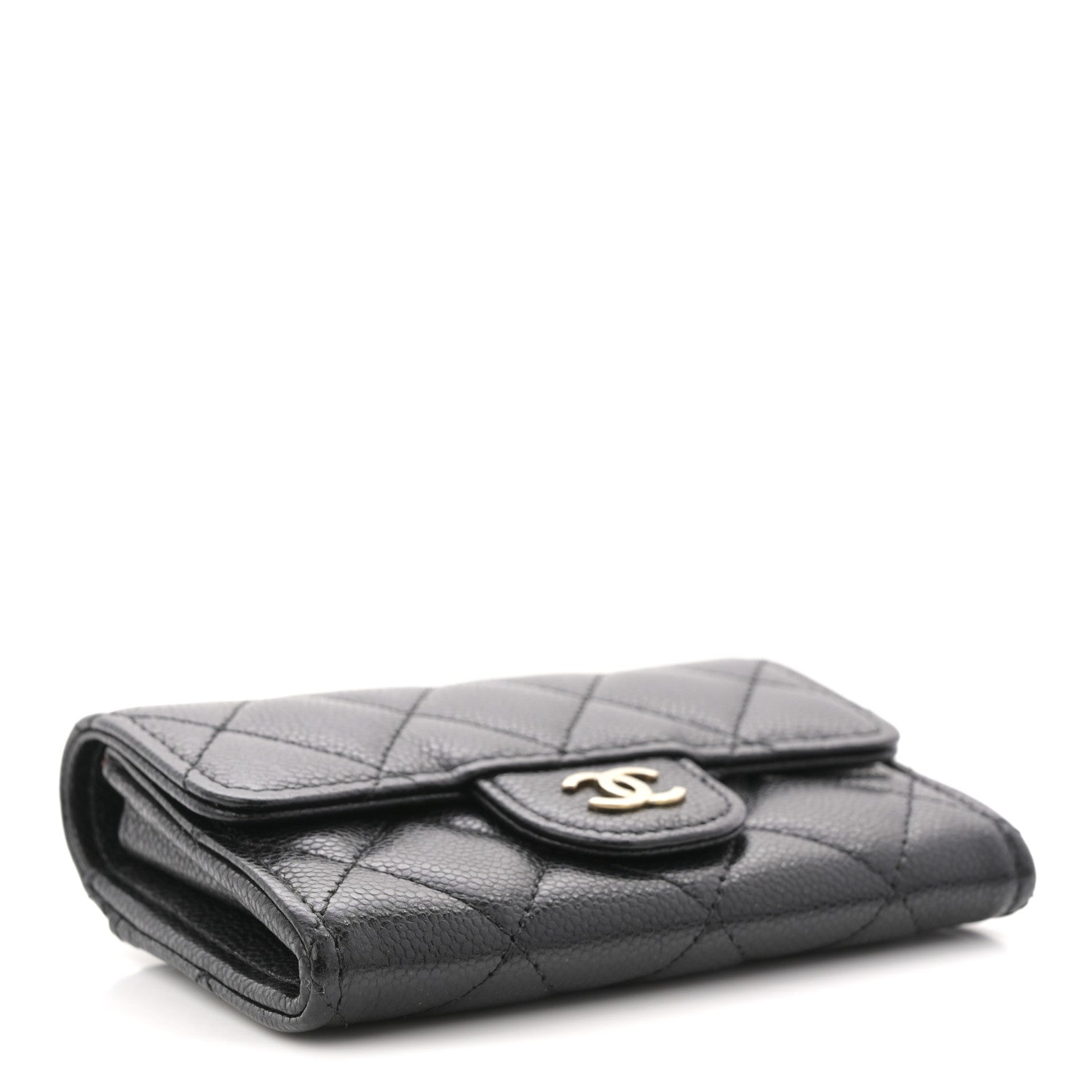 Caviar Quilted Flap  Holder Wallet Black