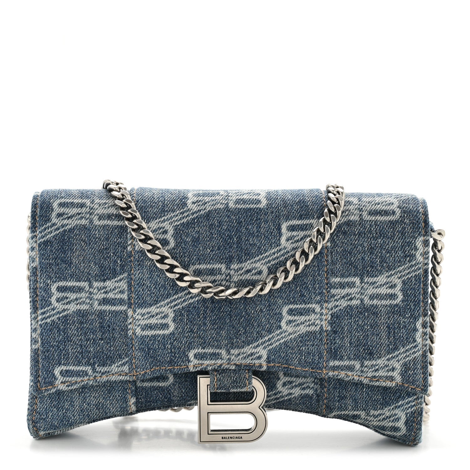 Denim BB Monogram Hourglass Chain Bag Blue