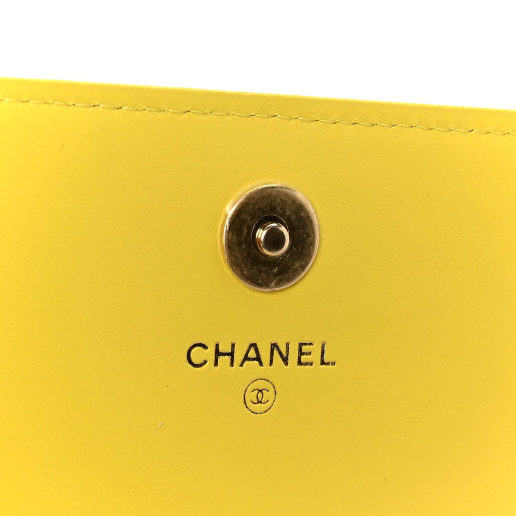 Lambskin Quilted Enamel Logo Flap  Holder On Chain Yellow