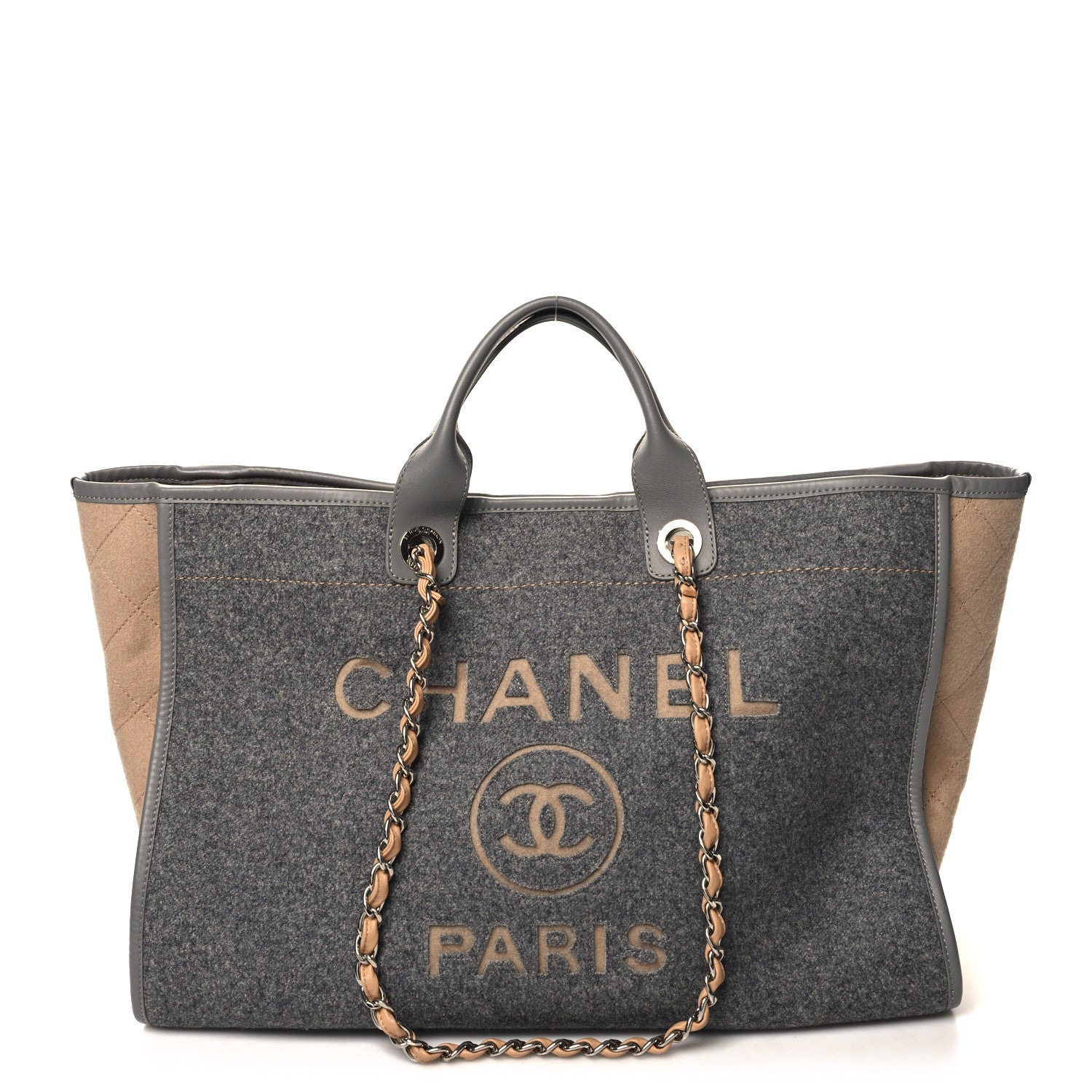 Wool Felt Large Deauville Tote Grey Beige