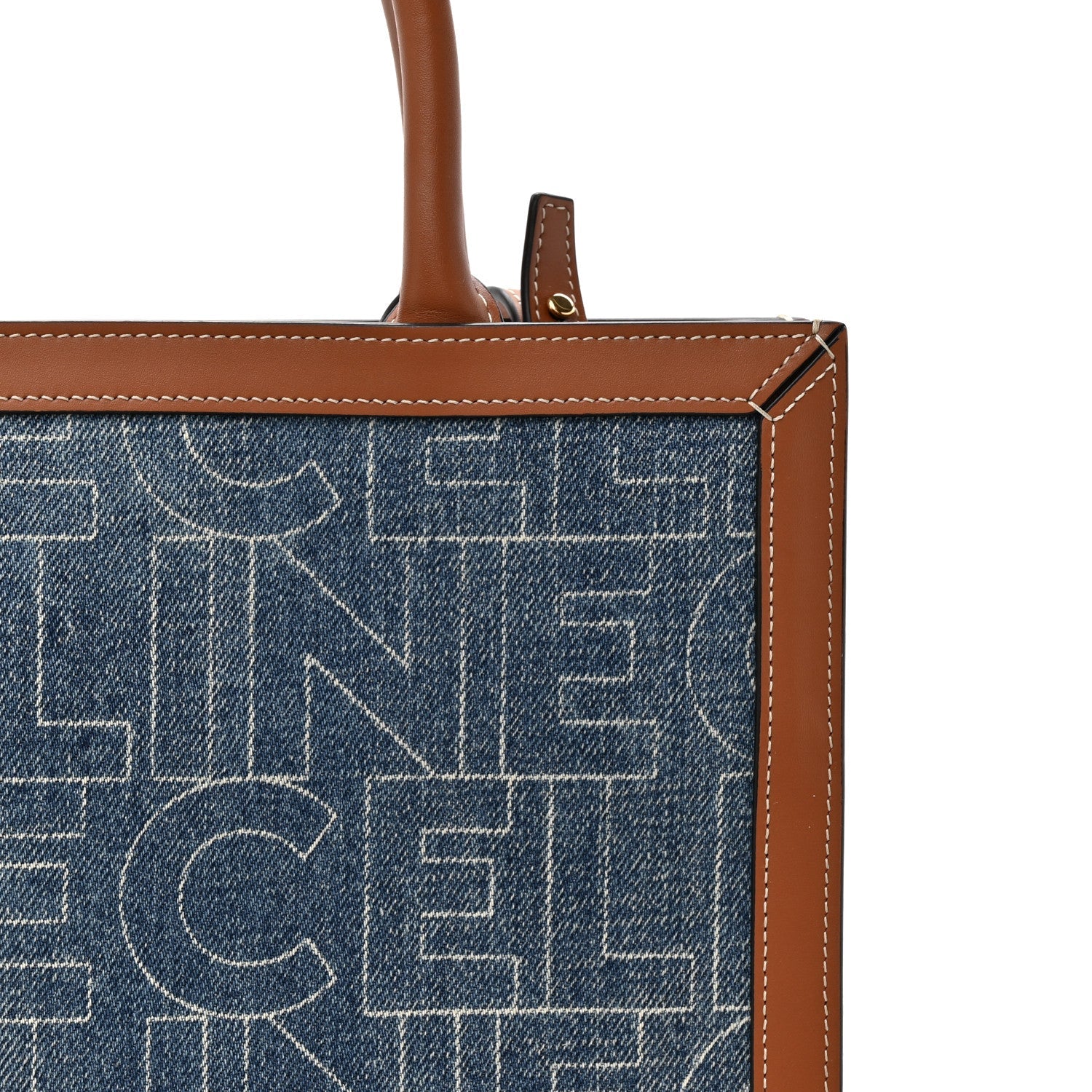 Denim All Over Print Small Vertical Cabas Navy Tan
