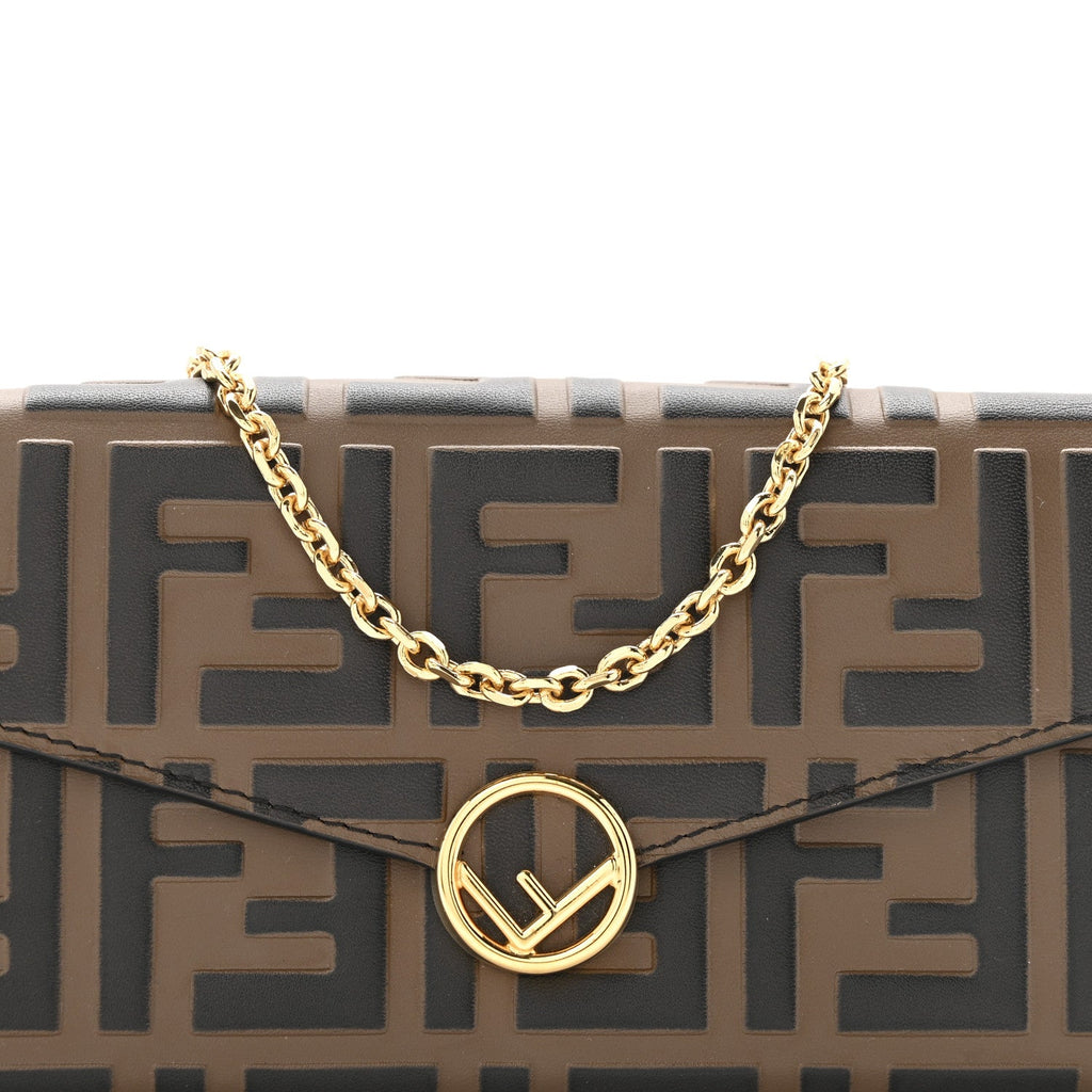 Vitello Soft F is Fendi Bi-Color FF 1974 Embossed Continental Envelope Wallet On Chain Maya Black