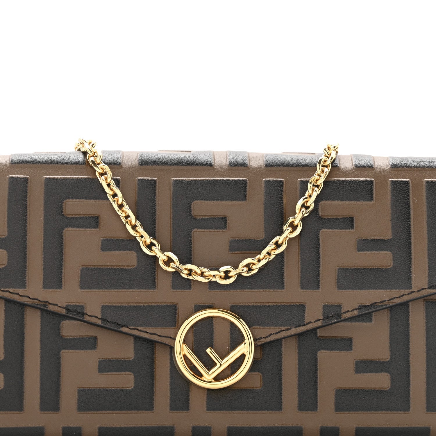 Vitello Soft F is Fendi Bi-Color FF 1974 Embossed Continental Envelope Wallet On Chain Maya Black