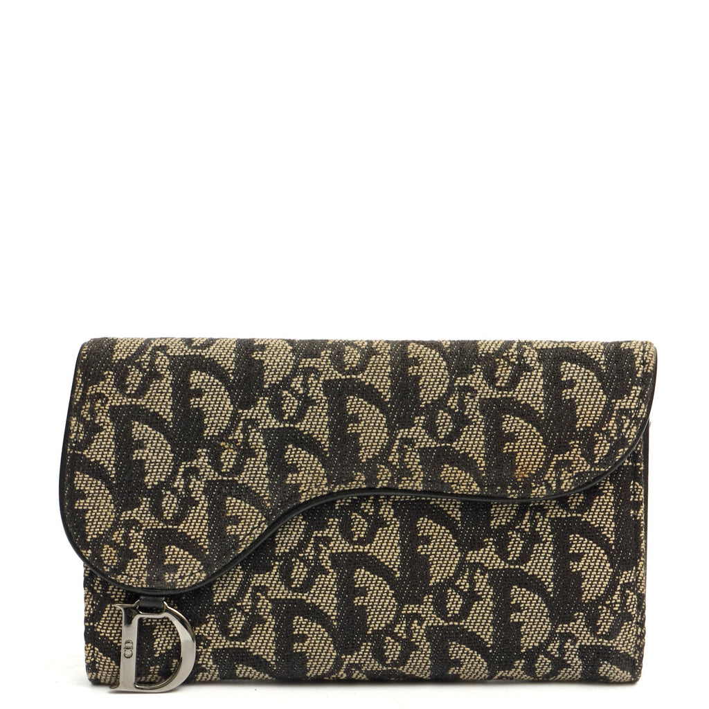 Christian Dior Wallet Saddle Coin Purse in Blue, Dior Oblique Embroidery