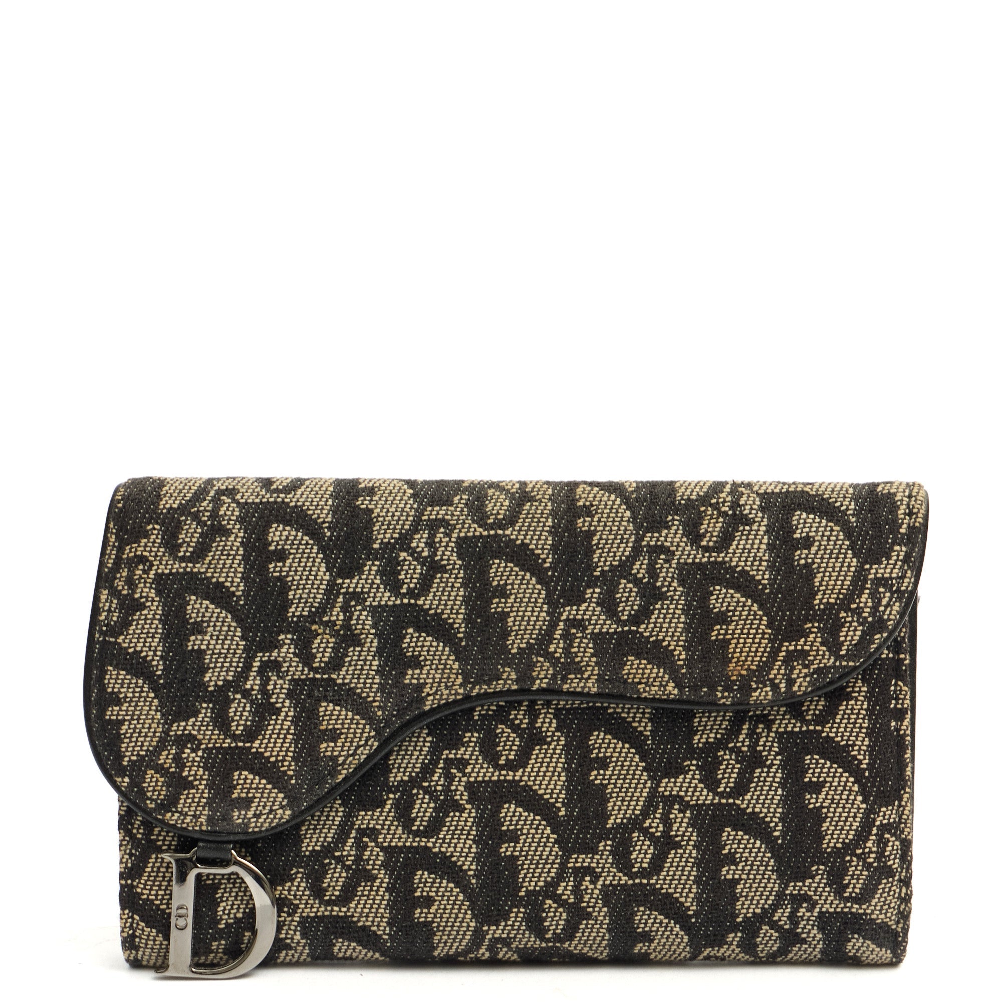 Christian Dior Wallet Saddle Coin Purse in Blue, Dior Oblique Embroidery