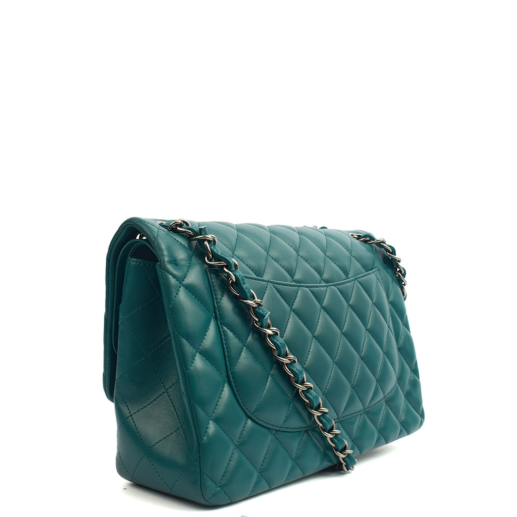 Chanel Shoulder Bag Classic Double Flap - Large in Blue, Lambskin Leather