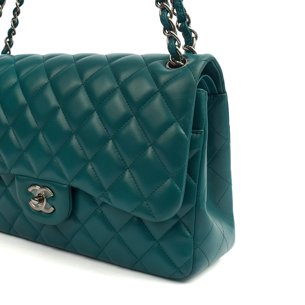 Chanel Shoulder Bag Classic Double Flap - Large in Blue, Lambskin Leather
