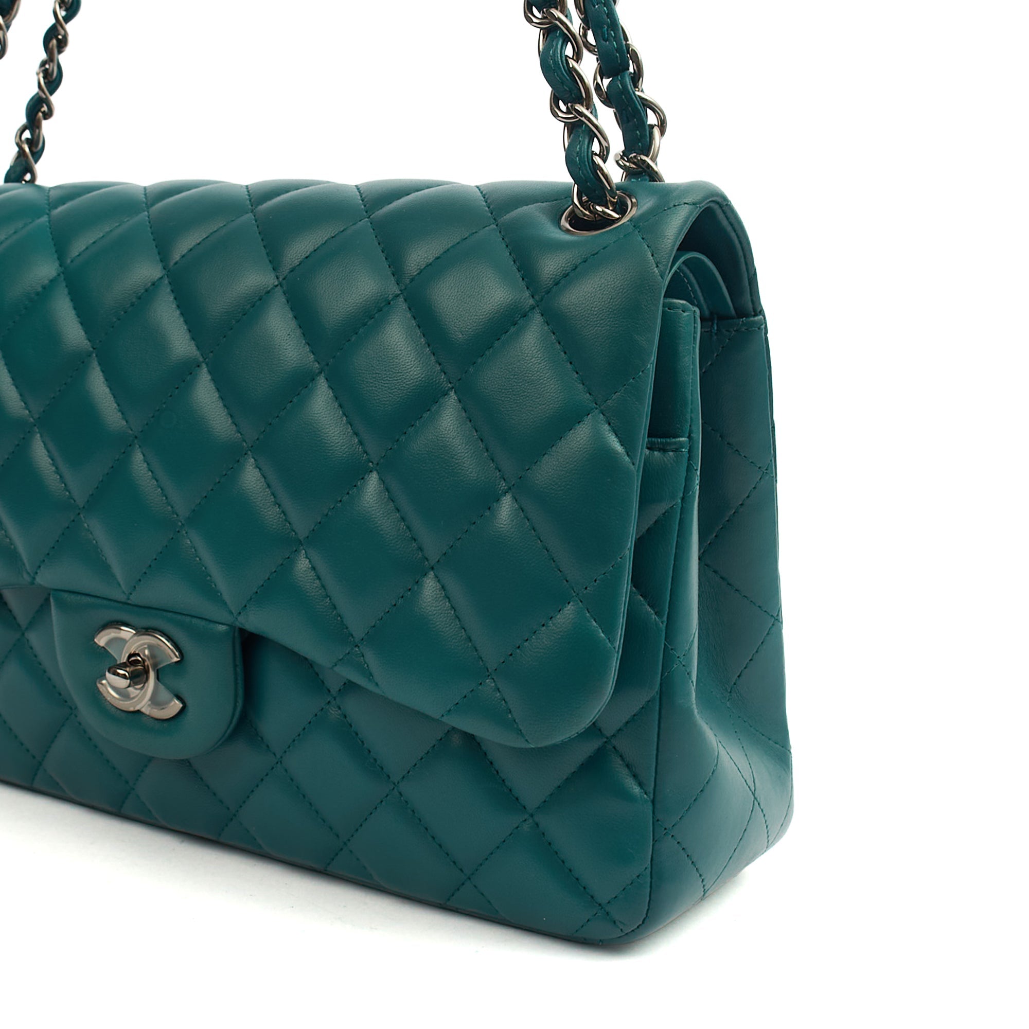 Chanel Shoulder Bag Classic Double Flap - Large in Blue, Lambskin Leather
