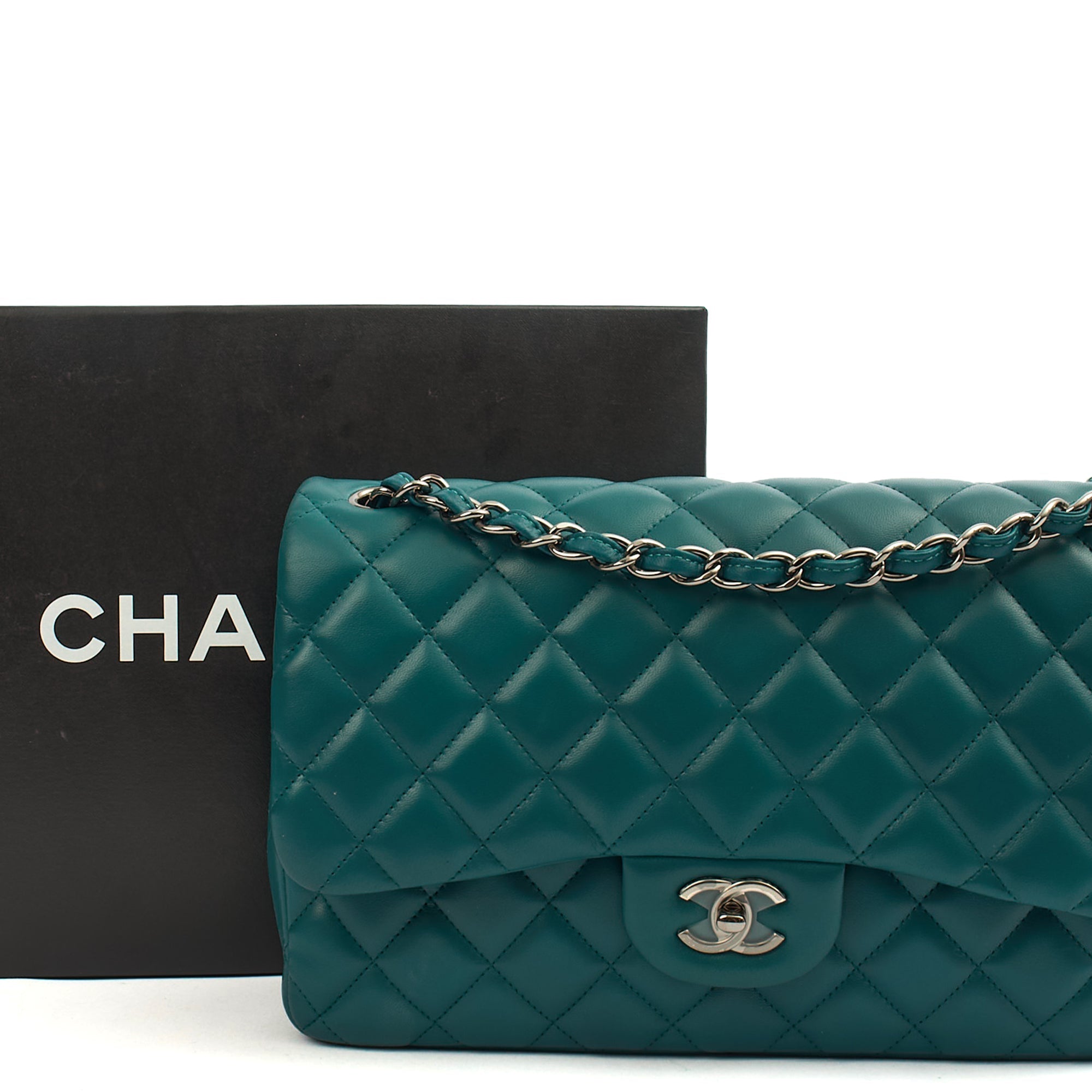 Chanel Shoulder Bag Classic Double Flap - Large in Blue, Lambskin Leather