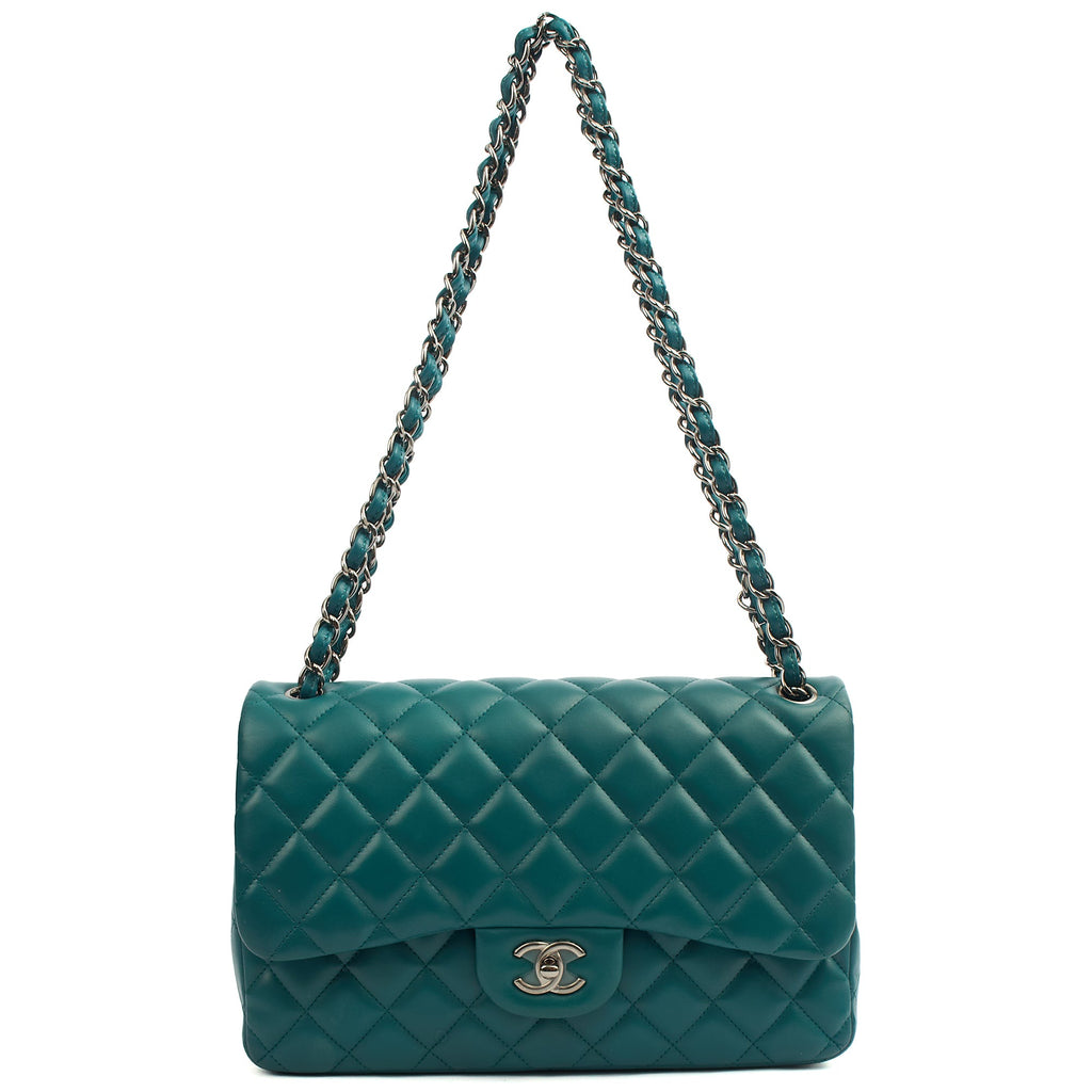 Chanel Shoulder Bag Classic Double Flap - Large in Blue, Lambskin Leather