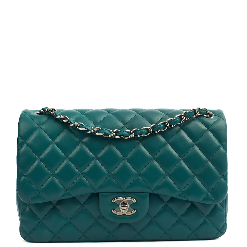 Chanel Shoulder Bag Classic Double Flap - Large in Blue, Lambskin Leather