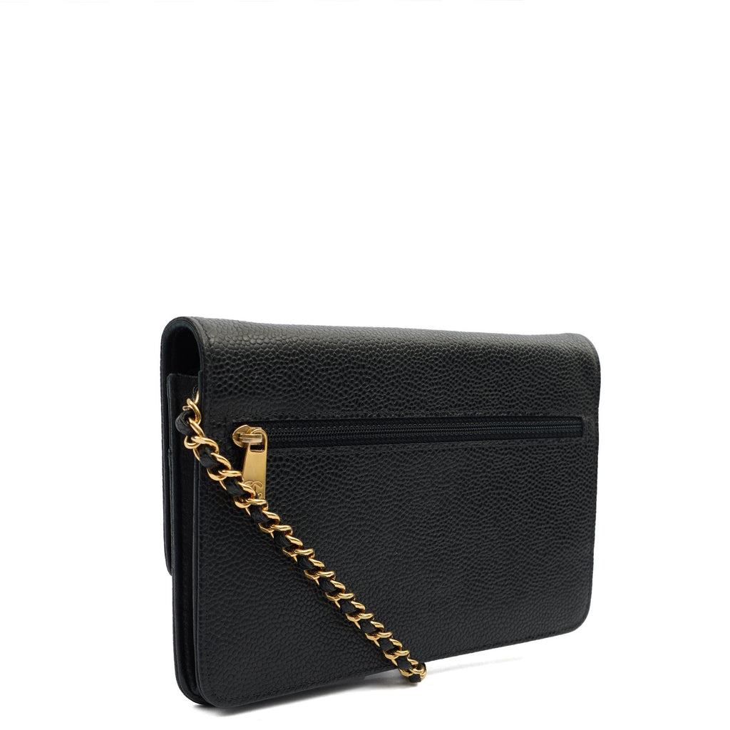 Chanel Cross Body Wallet on Chain in Black, Caviar Leather