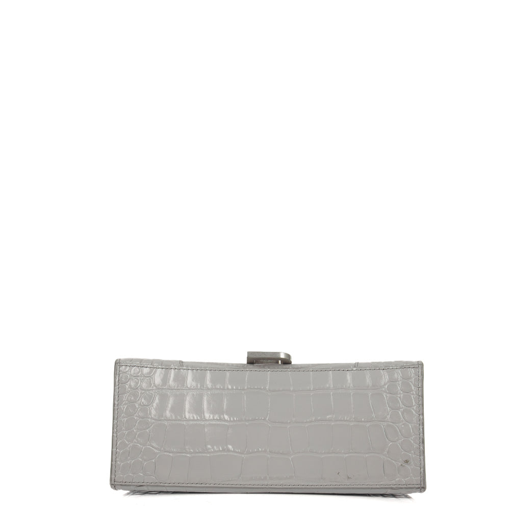 Balenciaga Top Handle Hourglass Top Handle Small in Grey, Exotic Effect Leather
